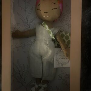 14” Handmade HarperIman Cloth Doll with Linen Jumpsuit